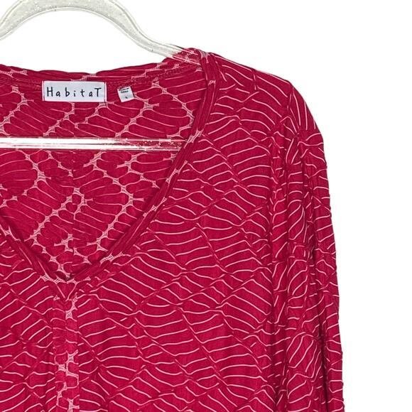 Habitat Clothes to Live In Womens Size Large Pink Top V Neck Textured Pocket - Picture 3 of 10